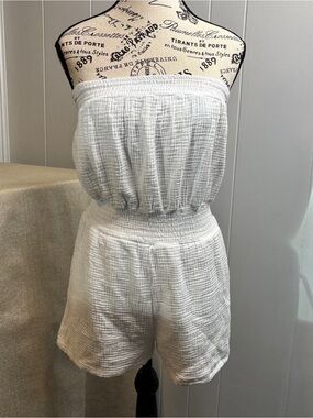 No Boundaries White Smocked Gauze Strapless Romper - 100% Cotton outer